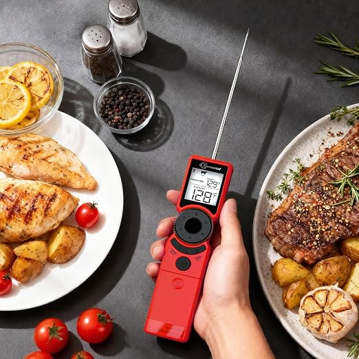 Meat Thermometer Digital Instant Read for Grilling, High Accuracy ±1% ℉, Backlit Screen with Auto Wake/Sleep, Food Doneness Guide Thermometer for Cooking, BBQ Beef Birthday Gifts Red