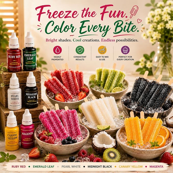 Confect Christmas Water Color Food Coloring Set – Highly Pigmented Oil Based Food Colors for Cakes, Buttercream, Drinks, Popsicles & Baking – 6 Pack × 10mL