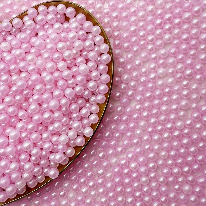 CandiJumpin 4mm Pink Sugar Pearls, Small Edible Pearls Pink Pearl Sprinkles for Cake Decorating Edible Cake Decorations Pearl Sugar Sprinkles Cupcake Toppers Baby Shower Party Birthday Wedding Christmas Supplies 3 OZ
