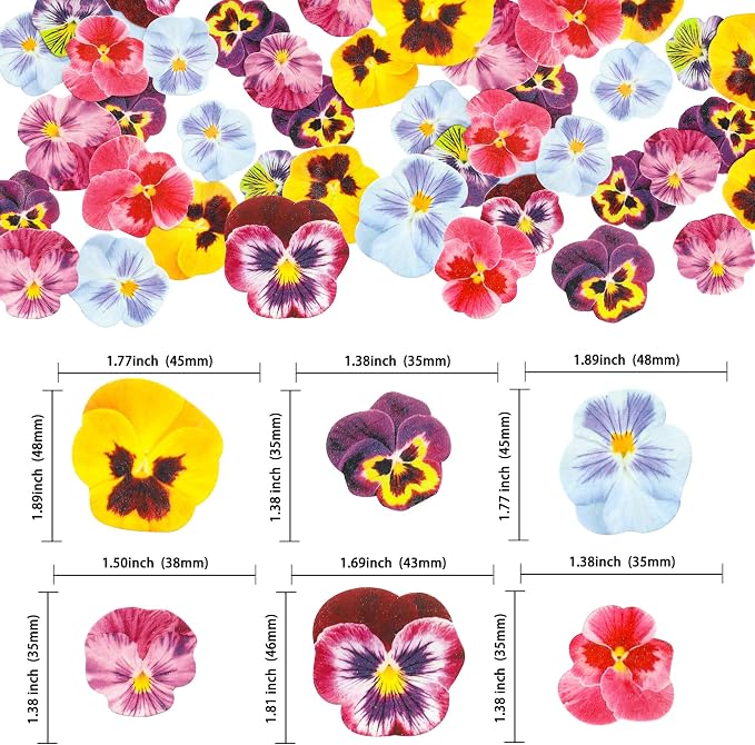 Ephlyn 64Pcs Edible Flower Cupcake Toppers Wafer Paper Flat Cake Toppers Spring Bridal Engagement Baby Shower Birthday Party Cupcake Picks Anniversary Party Supplies