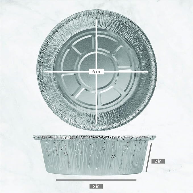 PLASTICPRO 6'' Inch Round Tin Foil Cake Pans Disposable Aluminum, Freezer & Oven Safe - For Baking, Cooking, Storage, Roasting, & Reheating, Pack of 20