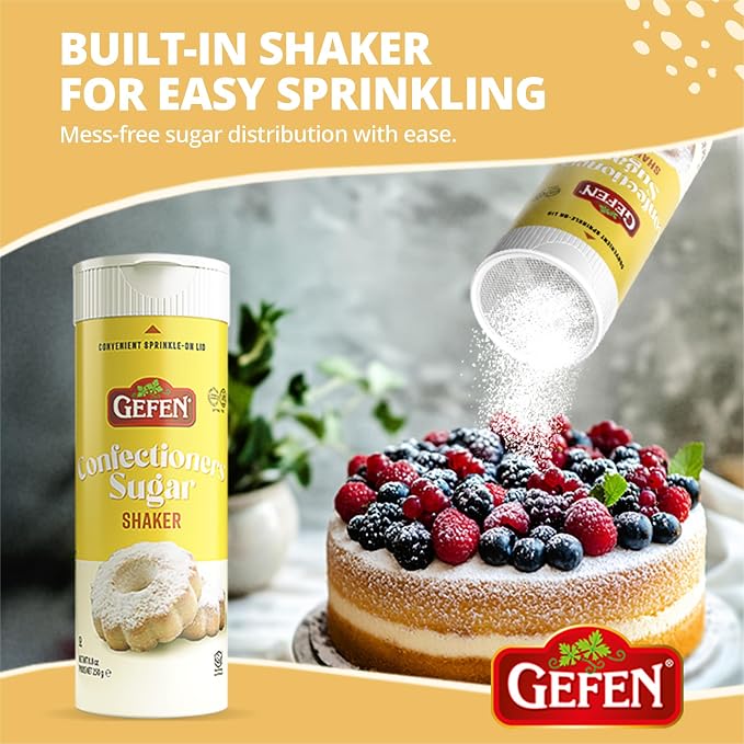 Gefen Confectioners Sugar Shaker, 8.8oz | Powdered Sugar Duster | Corn Free | Gluten Free | Premium Confection Sugar | Kosher