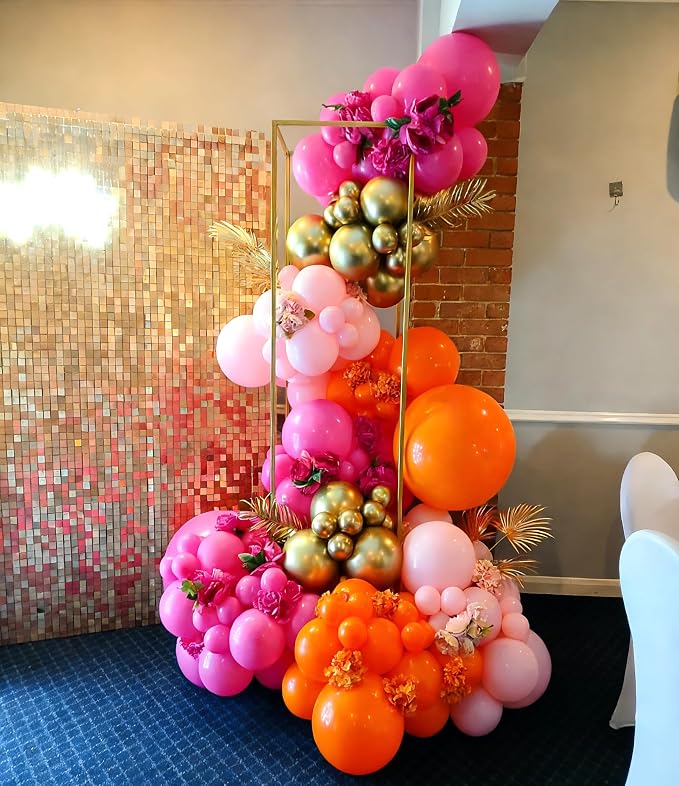 Pink and Orange Balloons Garland Arch Kit, 154pcs Hot Pink Light Pink Orange Metallic Gold and Confetti Latex Balloons for Summer Tropical Birthday Baby Shower Wedding Party Decorations