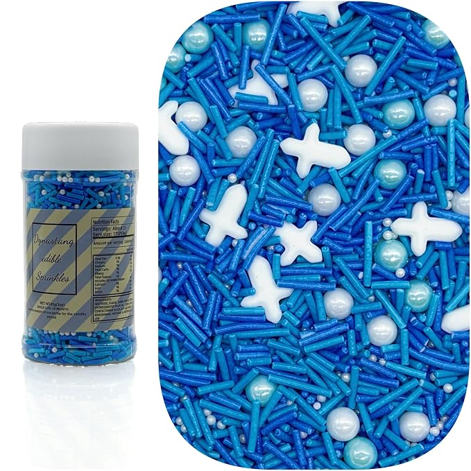 Dynastang Blue Series Cross Sprinkles Mixed Style Edible Cake Decorations Cupcake Toppers Cookie Perfect for Cakes, Cupcakes, Desserts Toppings 3OZ