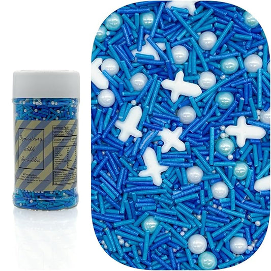 Dynastang Blue Series Cross Sprinkles Mixed Style Edible Cake Decorations Cupcake Toppers Cookie Perfect for Cakes, Cupcakes, Desserts Toppings 3OZ