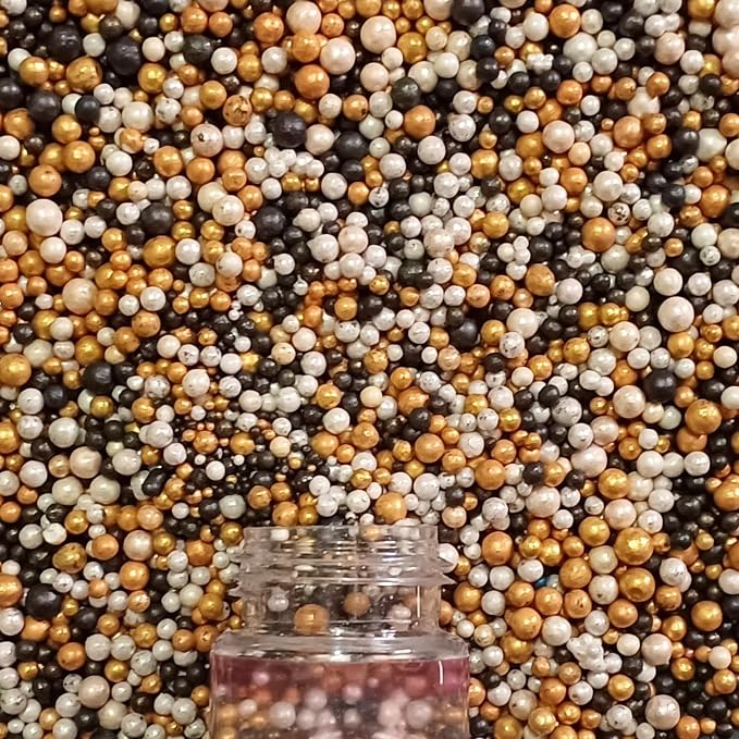Confect Love Sprinkles – Gold, Black & White Pearl Edible Cake Balls | Disco Ball Cake Decorations for Baking & Desserts | Vegan, Gluten-Free, Nut-Free, Soy-Free, Dairy-Free, Palm Oil-Free- 4.2 Oz
