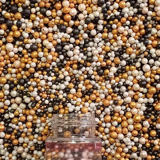 Confect Love Sprinkles – Gold, Black & White Pearl Edible Cake Balls | Disco Ball Cake Decorations for Baking & Desserts | Vegan, Gluten-Free, Nut-Free, Soy-Free, Dairy-Free, Palm Oil-Free- 4.2 Oz