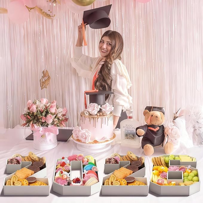 HILAVO 2026 Charcuterie Number Fillable, 4Pcs 13.7" Numbers Charcuterie Board Box 2026 Graduation Decorations Food Serving Tray for Congrats Grad Sports Event Birthday Party Supplies