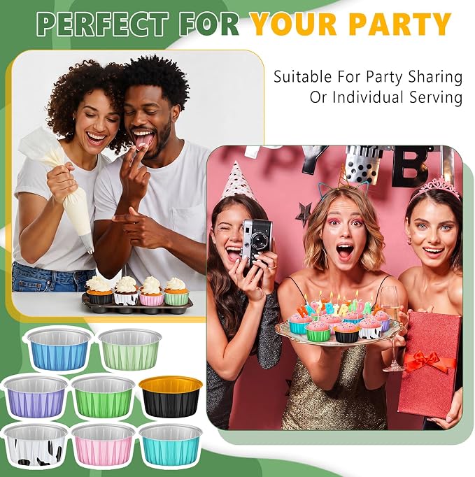 Eaasty 120 Pcs Aluminum Foil Baking Cups Mini Cake Pans with Lids 5 oz Cupcake Liners Disposable Muffin Tins Wrappers Baking Foil Ramekins Pans Aluminum Cupcake Cups for Birthday Party (Bright Color)