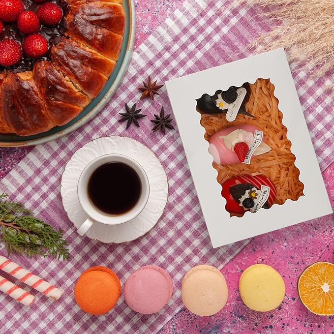 50pcs 8x6x2.5 Inch Cookie Boxes with Window White Bakery Boxes Pastry Boxes,Treat Boxes Strawberry Boxes for Chocolate Covered Strawberries,Muffins