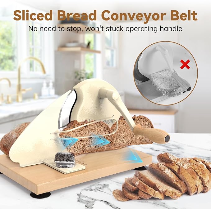 vanerepok Upgrade Manual Bread Slicer for Homemade Sourdough Bread, Classic Hand Crank Home Bread Slicer With Scale Line and Steel Fence, Sharp Blade, Adjustable Width for Homemade & Commercial Use