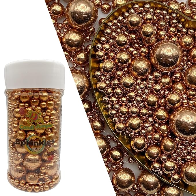 CandiJumpin Edible Pearls for Cake Decorating, Rose Gold Pearl Sprinkles Rose Gold Sugar Pearls Edible Cake Decorations Pearl Sugar Sprinkles Valentines Cupcake Toppers Baby Shower Party Birthday Wedding Christmas Supplies 3 OZ