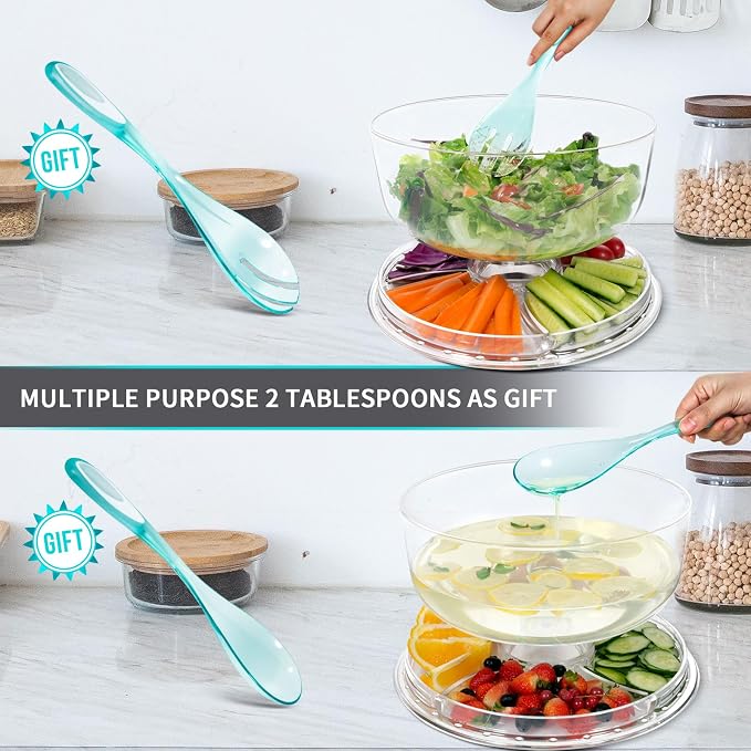 6-in-1 Multi-Functional Cake Stand with Dome Cover, BPA-Free Acrylic Serving Platter, Salad Bowl Divided Snack Tray, Shatterproof Dessert Display with Fork Spoon for Birthday Wedding Christmas Party