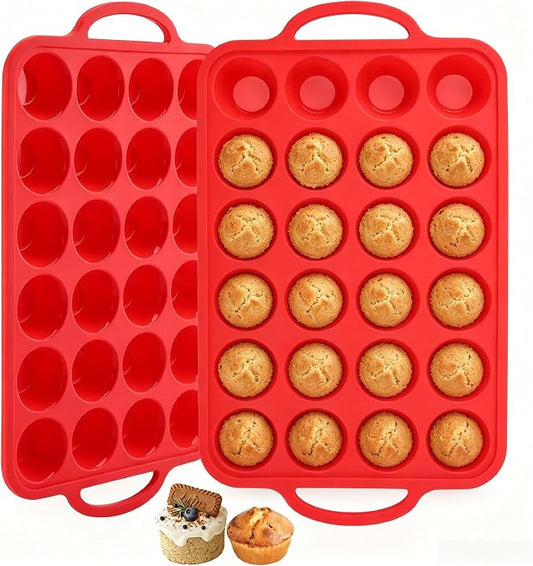 Silicone Mini Muffin Pans for Baking 24 Cup with Steel Frame Non-Stick,2Pack Small Cupcake Pan, BPA Free Food Grade, Easy Release,Dishwasher Oven Freezer Microwave Safe for Muffin Tin Cake Pop Molds
