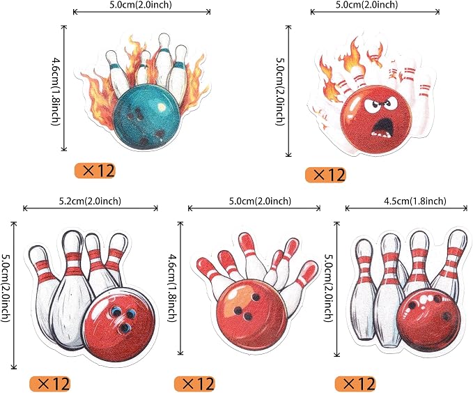60 PCS Edible Bowling Cupcake Toppers Wafer Paper Sports Ball Cupcake Picks Edible Bowling Cupcake Decorations for Sports Theme Baby Shower Kids Birthday Party Cake Decorations Supplies