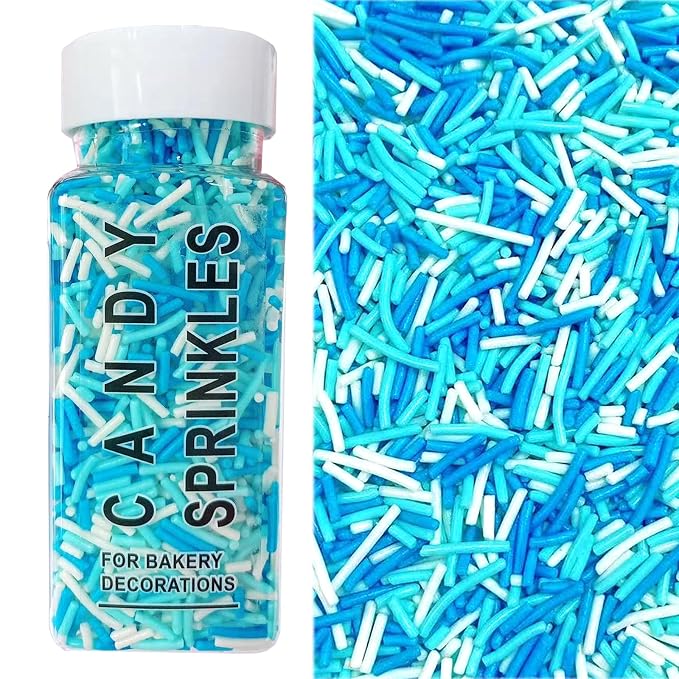Sentovac Blue and White Jimmies Sprinkles Edible for Cake Decorating Winter Frozen Sprinkles Sugar Candy Cookie Cupcake Topper Ice Cream Baking Decorations Wedding Halloween Christmas Supplies 3.53oz