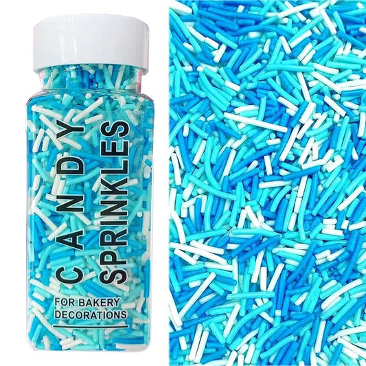 Sentovac Blue and White Jimmies Sprinkles Edible for Cake Decorating Winter Frozen Sprinkles Sugar Candy Cookie Cupcake Topper Ice Cream Baking Decorations Wedding Halloween Christmas Supplies 3.53oz