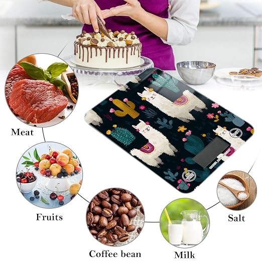 Food Scale Kitchen Scale for Baking Cooking Digital Food Weighing Measuring Scale Small Waterproof Electric Food Scale White Llama Green Cactus