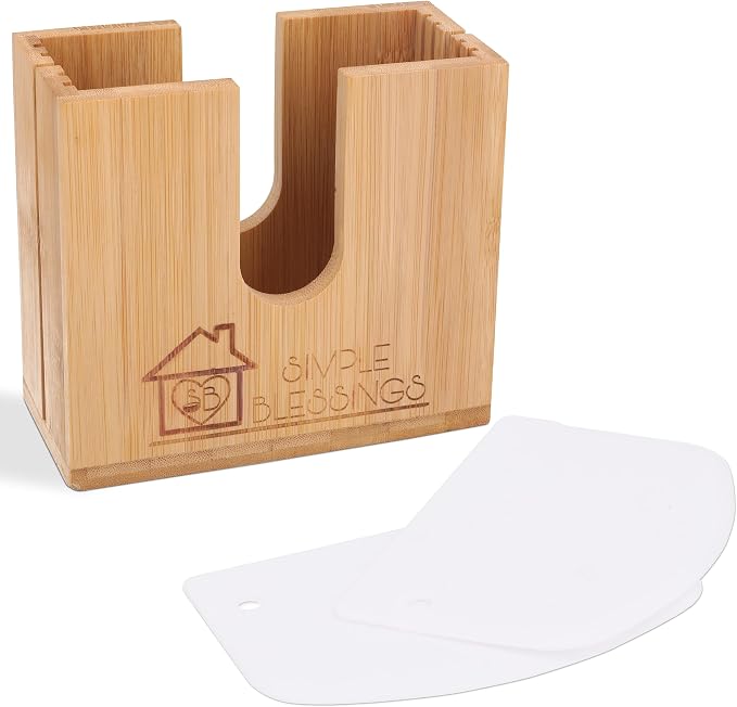Bamboo Bagel Slicer w/Two Plastic Inserts & Non-Slip Silicone Pad - Adjustable Cutter Holder for Small & Large Bagels - Moisture Resistant & Thick Base