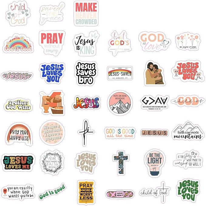 100Pcs Jesus Stickers - God, Christian Stickers for Water Bottle and Laptop - Faith and Religious Gifts, Waterproof Vinyl Decals