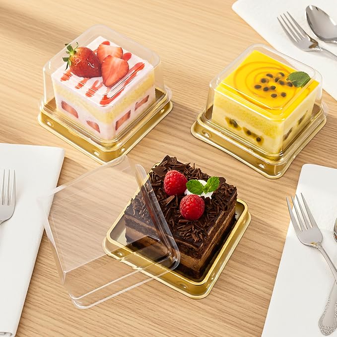 50Pcs Mini Cake Box 3 Inch, Cupcake Plastic Container with Lid Clear, Single Square Party Boxes Treat Display Holder for Dessert Mooncake Individual Muffins Cookies Chocolate Wedding Party Christmas