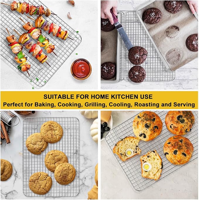 P&P CHEF 11.75 Inch Cooling Baking Rack Set of 2, Stainless Steel Grid Cooking Racks for Roasting Drying Grilling, Oven & Dishwasher Safe, Heavy Duty & Healthy
