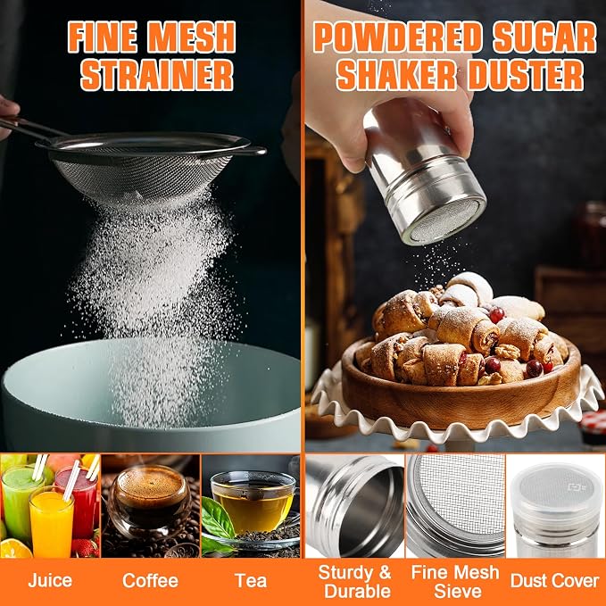 Biscuit Cutter Set, 14PCS Pastry Blender Set with Pastry Cutter, Flour Sifter, Rolling Pin, Biscuit Cutter, Dough Cutter, Powdered Sugar Shaker Duster, Fine Mesh Strainer Baking Mat for Cooking Baking