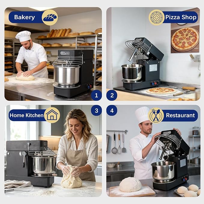 7.4QT Commercial Dough Mixer, Spiral Dough Mixer,1000w Heavy-Duty Stand Dough Mixer With Stepless Speed Control, Tilt-able Design,Perfect For Home Kitchens, Bakeries, Restaurants, Pizzerias
