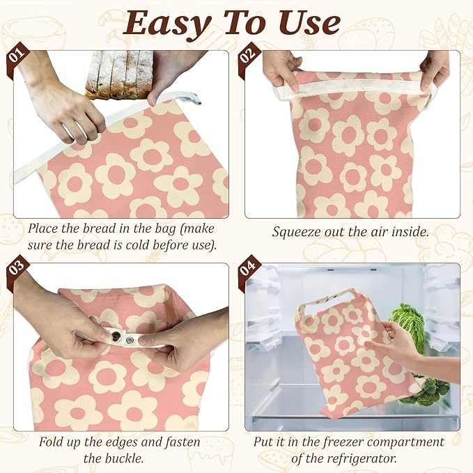 Beeswax Bread Bags, 2 Pack for Homemade Bread and Sourdough Storage | Abstract Pink, Reusable Polyester Bread Storage With Beeswax Coating And Snap Closures
