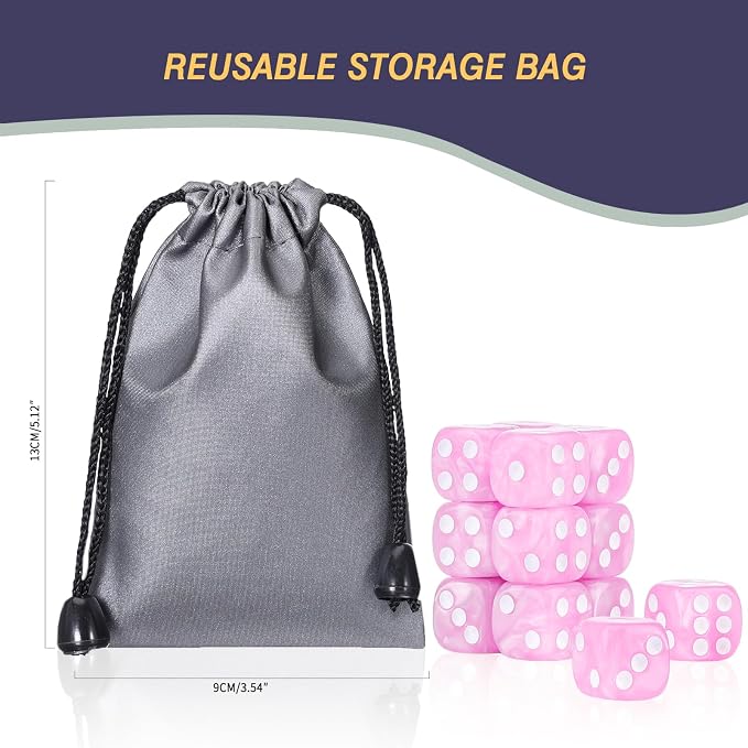 24 of Pack 16MM 6 Sided Dice Set,Pearl Pattern D6 Game Dice Set, 6 Sided Standard Dices for Yahtzee, Bunco or Teaching Math,with Portable Dice Pouch(Light Purple Pearl)