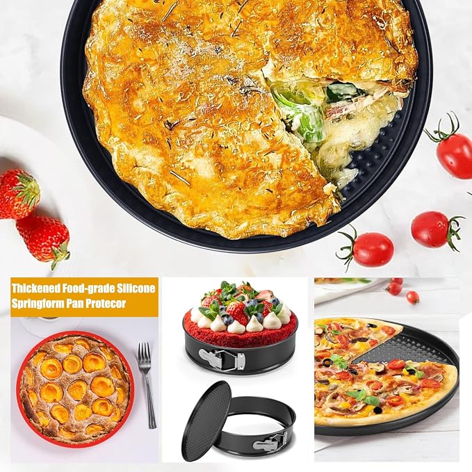 Springform Pan Set of 4 Round Cake Baking Pans with Removable Bottom Leakproof Cheesecake Springform Pan Protector 10 Inch Bakeware for Cake, Cheesecakes, Pizza (4/7/8.6 In)