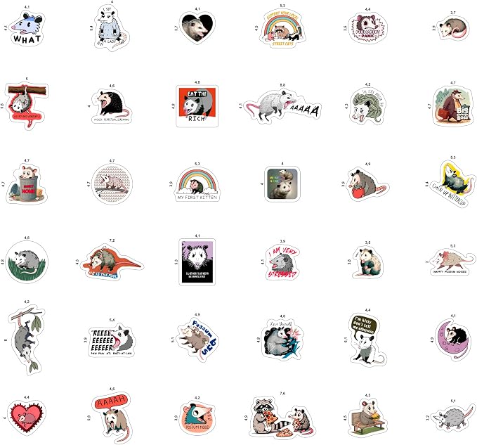 100Pcs Possum Stickers, Opossum Stickers - Possum Gifts - Opossum Party Decoration, Favors - Gift for Women & Men