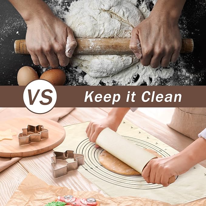 Tessco 6 Pieces Pastry Cloth and Rolling Pin Cover Set Includes 2 Pcs 25 x 20 Inch Large Cotton Pastry Mat 4 Pcs 14 x 2.5 Inch Rolling Pin Cover Sleeves for Dough Bread Pie Baking Kitchen Supplies