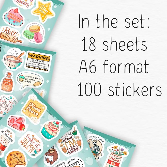 100Pcs Baking Stickers, Bakery Stickers for Water Battles — Baking Gifts for Bakers — Bakery Party Supplies - Gift for Women & Men