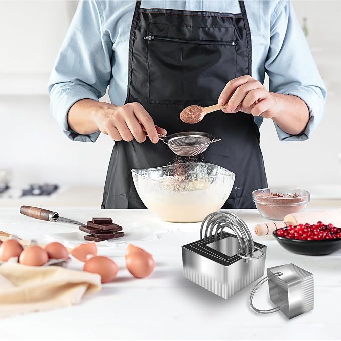 Square Biscuit Cutter Set - 5 Pcs Wave Cookie Cutters with Fluted Edge, Stainless Steel Cookie Shaper with Handle for Dough Cutting Baking Tools
