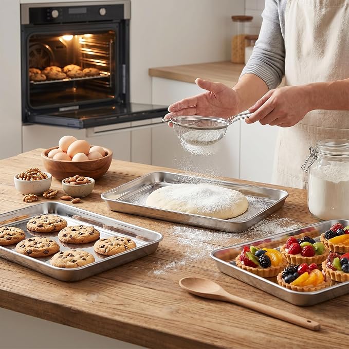 2 Pcs Baking Sheet 12.5" x 10" Stainless Steel Quarter Sheet Pan Set | Toaster Oven Pans for Baking, Metal Cookie Tray, Cookie Sheets Baking Pans, Nonstick for Cooking Toasting Dishwasher Safe