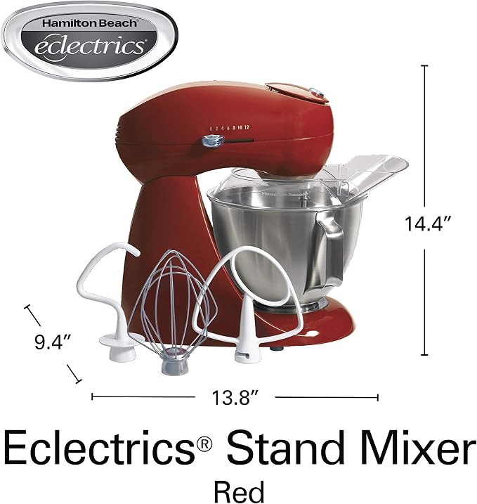 Hamilton Beach All-Metal 12-Speed Electric Stand Mixer, Tilt-Head, 4.5 Quarts, Pouring Shield, Red