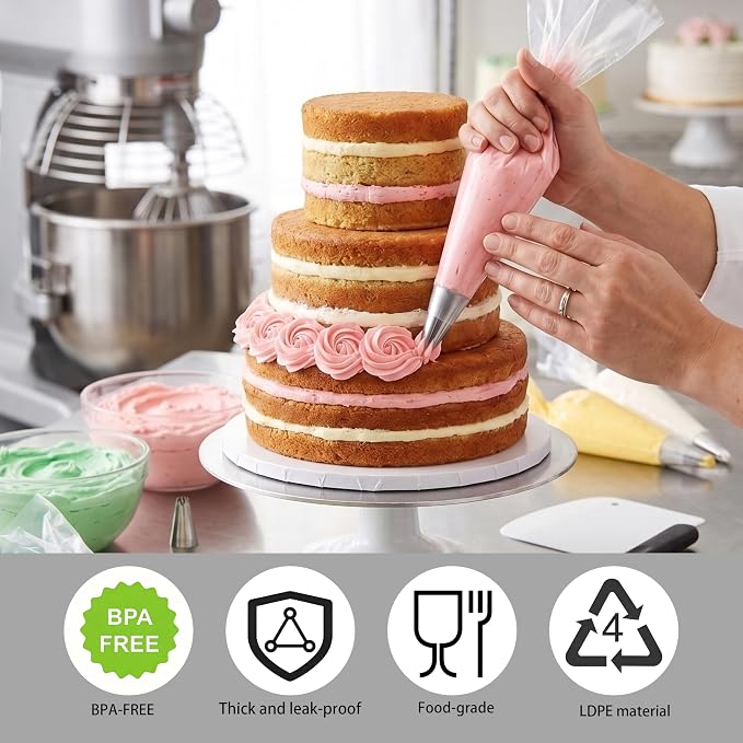 Cokuma 16-Inch Disposable Piping Bags for Decorating Pastry, 100 Pack | LDPE material, Large size, Food grade, Anti-burst, Slip-resistant, for decorating cakes cupcakes and cookies, BPA-free