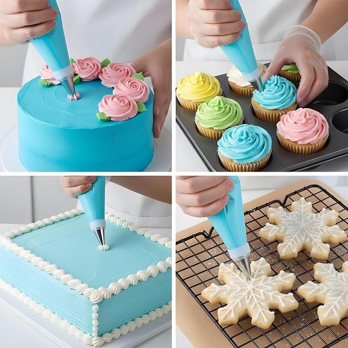18 Inch Reusable Piping Bags 3-Pack Silicone Icing Bag Large Pastry Bags Set Cake Decorating Reusable, Baking Dessert Piping Bag with 3 Icing Couplers for Standard Tips, Blue
