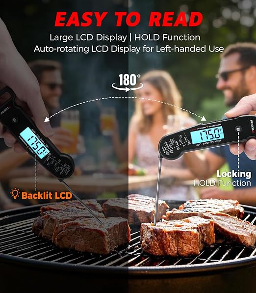Atogou Professional Meat Thermometer Digital for Cooking Food, <1 Sec Instant Read & ±0.5℉ Accuracy, IP67 Waterproof, Thermocouple Sensor Probe, for Kithchen, BBQ, Grill, for Men Him Dad, Black
