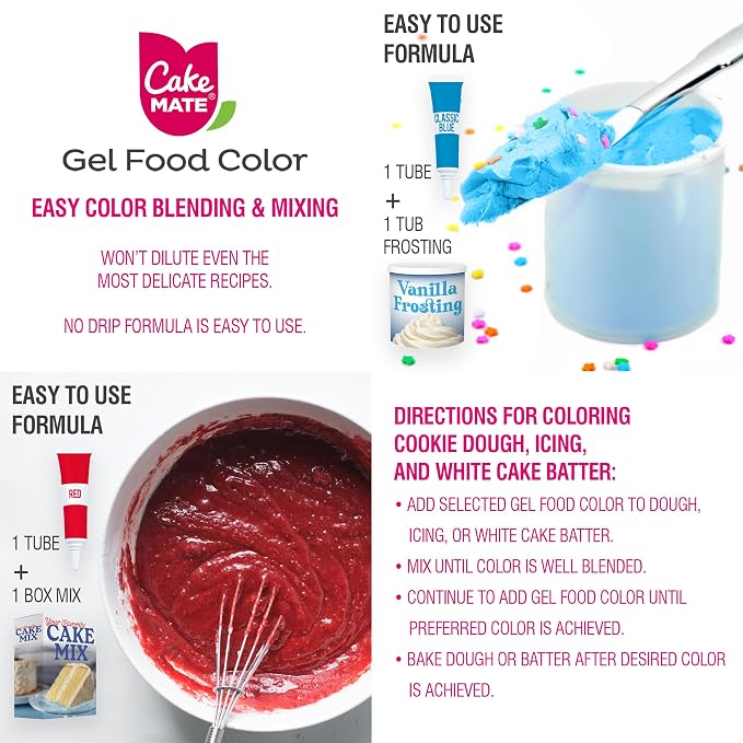 Cake Mate 3 Pack Gel Food Coloring Set – Blue, Red, Green, Yellow (0.67 oz per Gel Tube) – Perfect for Cookie, Cake, Cupcake & Dessert Decorating, Total 8.1oz