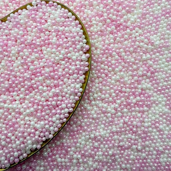 CandiJumpin 2mm Pink and White Edible Pearls, White and Pink Nonpareils Sprinkles Valentines Nonpareils Valentines Cake Decorations Small Pearl Sprinkles for Cake Decorating Mini Sugar Pearls for Baking Baby Shower Party Wedding Christmas Supplies 3 OZ