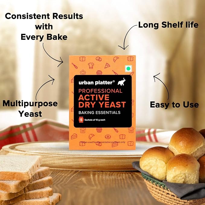 Urban Platter Active Dry Yeast | 1.76 Oz/50g (5 x 10g Packets) | Fast Rising Yeast | Gluten-Free | Long Shelf Life | Ideal for Bread, Pizza Dough, Cakes & Baking