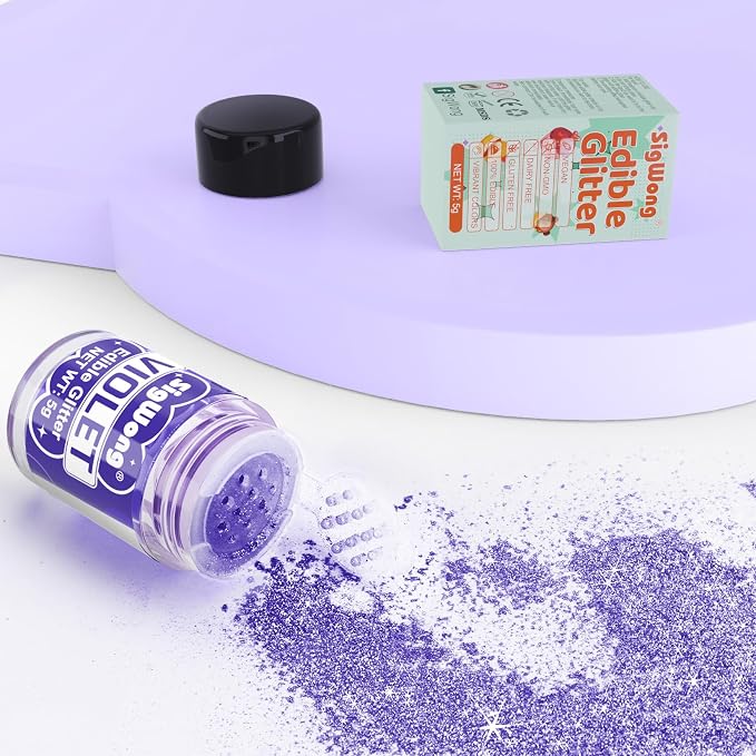 Violet Edible Glitter - 5g Food Grade Cake Decorating Shimmering Glitter, Edible Sprinkle Luster Dust for Drinks, Chocolates, Fondant, Strawberries, Cupcakes, Candy, Easter Cookie - Vegan