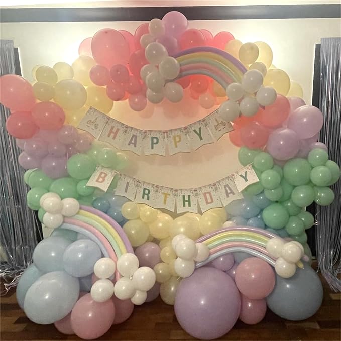 165 Pcs Pastel Balloon Garland Kit, Rainbow Pastel Color Balloon Arch, Colorful Candy Macaron Balloons Differents Size 18/12/10/5 Inch for Baby Shower Wedding Girl Princess Birthday Party Decoration