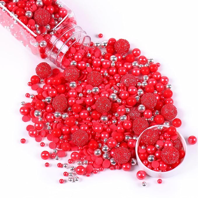 Red Sprinkles for Baking 4.23ounce - Sparkle Pearl Candy for Cupcake Toppers, Ice Cream, Candy, Cookie Decorations - Silver Sprinkles for Valentines Bridal Shower Wedding Party