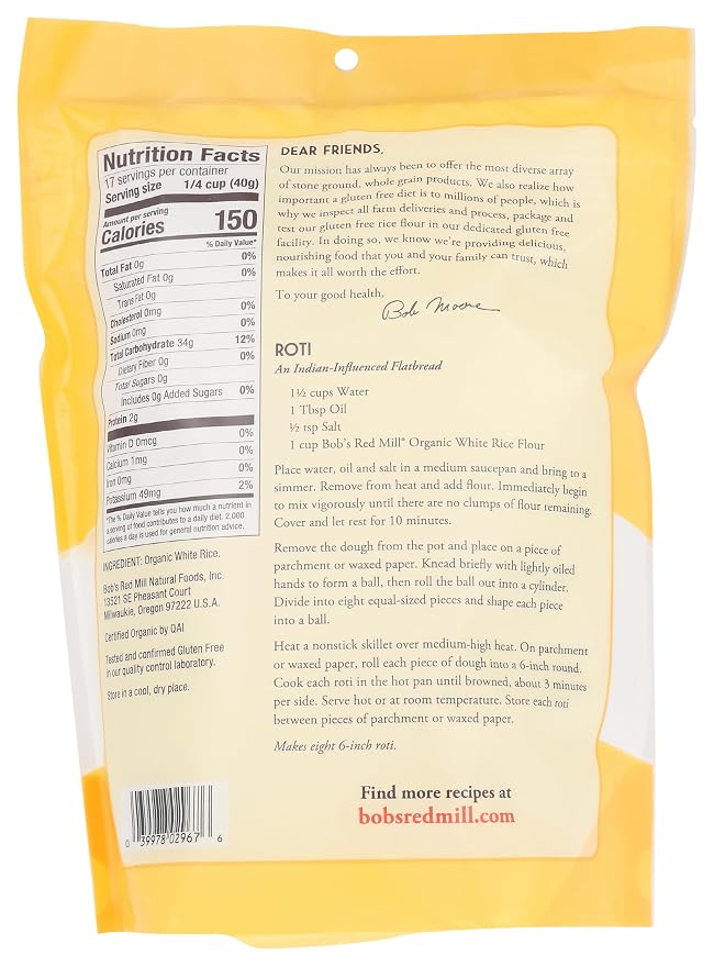 Bob's Red Mill Organic White Rice Flour - 24 Ounce (Pack of 1) - Gluten Free, Non-GMO, Vegan