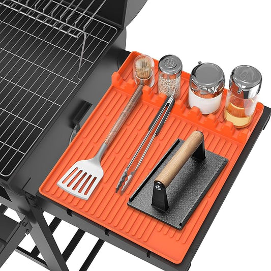 Silicone Griddle Tools Mat for Blackstone - Large Silicone Spatula Mat with Drip Pad - Griddle Mats BBQ Grill Accessories - Blackstone Griddles Accessories, Gifts for Men(Orange)