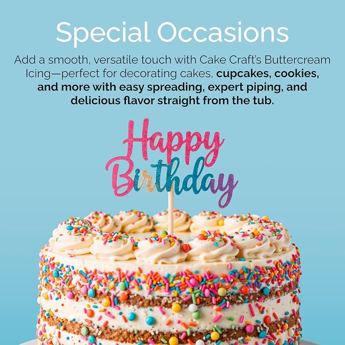 Cake Craft Buttercream Icing – 3.5 lb Tub | Ready-to-Use Frosting for Cakes, Cupcakes, Cookies & More | Super Smooth Texture | No Prep Required | Vanilla Flavor