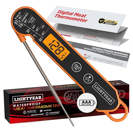 Lightyear Meat Thermometer | Instant Read Cooking Thermometer for Grilling, Roasting & BBQ, Built-in Magnet, IP65 Waterproof, Food-Grade Stainless Steel Temperature Probe